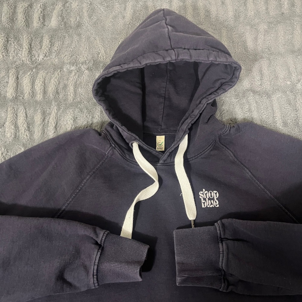 Earth Positive Climate Neutral Save Our Oceans Turtle Anchor Hoodie L Navy Blue